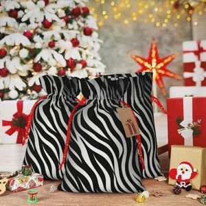 WSOIHFEC Zebra Print Print Kerst Gift Tas met Trekkoord Kerstman Wrapping Bag Xmas Present Zakken met Gift Tag Opbergtas voor Kerst Bruiloft Thanksgiving Kerst decoratie Medium
