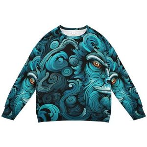 KAAVIYO Abstracte kunst blauwe aap zacht sweatshirt met lange mouwen voor kinderen, trui met ronde hals, overhemden voor jongens en meisjes, Patroon, XS