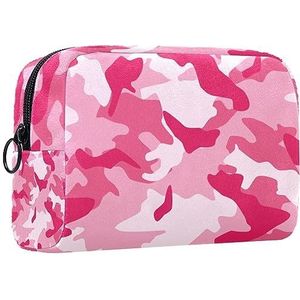 Kleine make-uptas voor dames, make-uptas, cosmetische reistas,roze camouflage Afdrukken