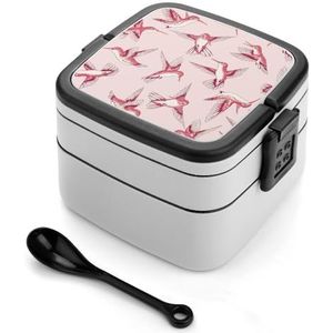 Roze Humming Birds Bento Lunch Box Dubbellaags All-in-One Stapelbare Lunch Container Inclusief Lepel met Handvat