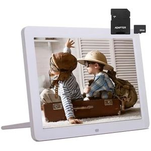 Digitale Fotolijst 12Inch LED Digitale Album 1280 * 800 Elektronische Fotolijst Afstandsbediening Verjaardag Kerstcadeaus Eenvoudig delen(White with 64GB)