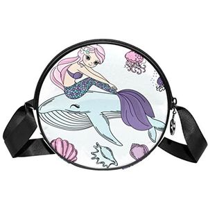 Ronde Crossbody Tas Messenger Bag Purse voor Vrouwen Mermaid Princess, Meerkleurig, 6.7x6.7x2.3 in, Sling Rugzakken