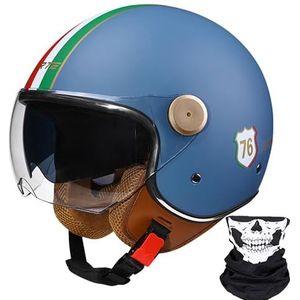Motorhelm, Retro 3/4 Open Face Motor Half Helm Met Dubbel Vizier, Voor Mannen Vrouwen Scooter ATV Cruiser Helm ECE/DOT Goedgekeurd 4,M56-57cm