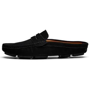 Herenloafers Nubuck lederen muilezelpantoffels Sandalen Penny Loafers Backless-bestendig Lichtgewicht antislip Mode Outdoor Slip-on (Color : Black Hollow out, Size : 41 EU)