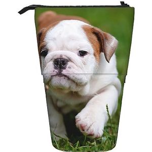 Leuke Bulldog Puppy Print Etui Staand Potlood Tas Telescopische Pen Houder Leuke Potlood Pouch Pop Up Potlood Doos Cosmetica Tas voor Vrouwen Mannen, Zwart, Eén maat