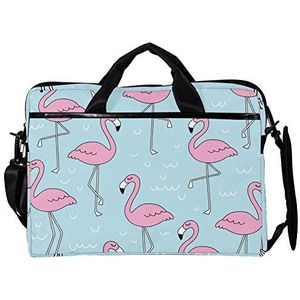 EZIOLY Roze Flamingo Patroon 14 Inch15 Inch Laptop Schouder Messenger Bag Crossbody Aktetas Messenger Sleeve voor 13 Inch tot 14 ""Laptop, Meerkleurig, 11*15in