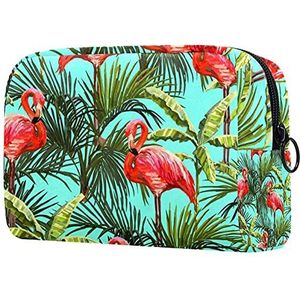 Gouden Golven Flamingo Tropische Bloemen Planten Make-up Tas voor Portemonnee Draagbare Reizen Organizer Tas voor Toiletartikelen Schoonheidstas Waterdichte Geschenken Cosmetische Tassen voor Vrouwen