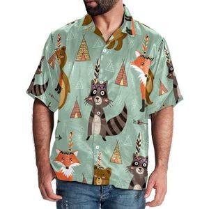 Hawaiihemd voor heren, casual overhemd met knopen voor zomer, strand, vakantie, etnisch, pijl, bos, dier