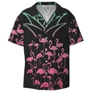 TyEdee Ananas Flamingo's Print Heren Korte Mouw Jurk Shirts met Pocket Casual Button Down Shirts Business Shirt, Zwart, 3XL