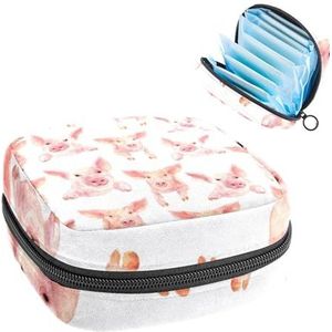 Opbergtas voor maandverband, menstruatiekit tas voor school, menstruatiecup zakje, maandverband organizertas, aquarel roze varken