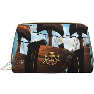 Cartoon piratenschip draagbare cosmetische tas, &reizen cosmetische tas, unisex, ritssluiting, geschikt voor dagelijks gebruik, Wit, Eén maat