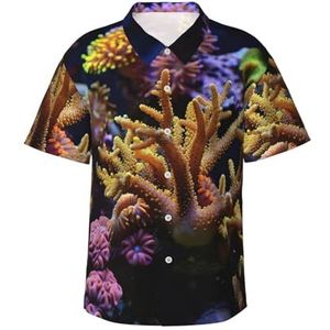 Koraalrif Print Leuk Hawaïaans shirt voor mannen Casual Korte Mouw Button Down Shirts Zomervakantie, Zwart, S