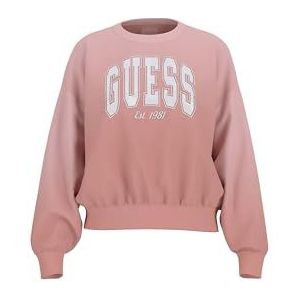 GUESS Women's Eco Crew Neck College Sweatshirt, Pink and Satin Rose Degrade