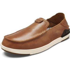 OLUKAI Kakaha Men's Slip-On Shoes, Full-Grain Leather Sneakers, Gel Insert for Comfort & Support, Comfort Fit & Wet Grip Rubber, Fox/Fox, 10