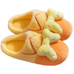 IUYIXWFP Winter Slippers Vrouwen Vrouwen Slippers Winter Boog Slippers Volwassenen Warm Gezellig Thuis Katoenen Schoenen, Geel, 40-41