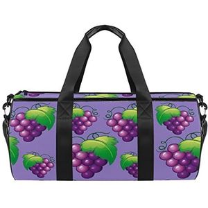 Leuke kleurrijke cartoon kattenhoofden patroon reizen duffle tas sport bagage met rugzak draagtas gymtas voor mannen en vrouwen, Zoete verse druiven patroon paars, 45 x 23 x 23 cm / 17.7 x 9 x 9 inch