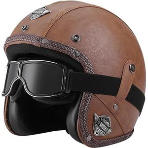 3/4 Half Helm Open Gezicht Motorfiets Half Helm Retro Motorhelm Jet Helm met Bril Retro Cruiser Chopper Scooter Open Gezicht Helm DOT/ECE Goedgekeurd G,M=57-58cm