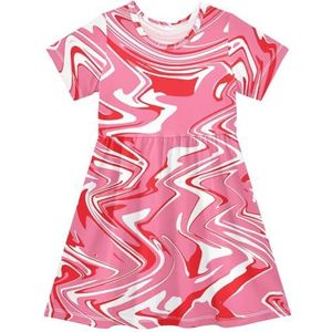 LI ZHI XIN Meisjes Jurk Kinderen Zomer Korte Mouw Ronde Hals Casual Jurken voor Leeftijd 2-8 Artistieke Graffiti Patronen Rood Wit, Meerkleurig, 2 jaar