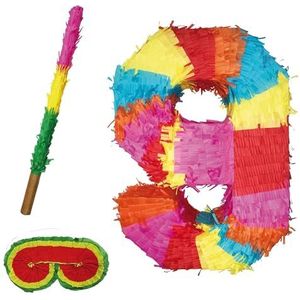 Party Factory Pinata, Getallen 0-9, met stok en blinddoek, Kiderverjaardag, 50 x 35 x 8cm, 9, multicolor
