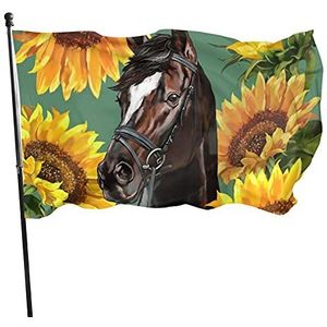 Tuinvlag 90x150cm, zonnebloem en paard welkom vlag muur decoratie huis tuin vlag 2 metalen oogjes Breeze Flag, voor festival, thuis, college slaapzaal