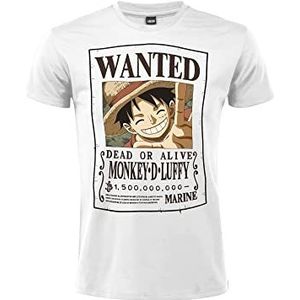 T-shirt One Piece Strohoed, model Wanted gezocht. Monkey D. Luffy. Katoen. Unisex. Wit. Volwassen jongens., Wit, M