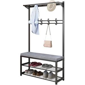 Schoenenrekken 3-in-1 kapstok, schoenenbank, hal, boomopbergplank, meubel met gewatteerde zitkussen Slaapkamer (Color : Noir, Size : 60cm)