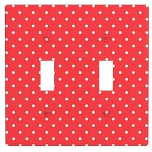 ZhaoYuGoods Rode en witte muurplaat met polkadots, dubbele tuimellichtschakelaar, uitgangsdeksel 2-voudig 11,4 cm x 11,4 cm, decoratieve pc-voorplaat voor thuis en op kantoor