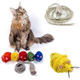 Mimis Daughters Vilt wol natuurlijke kat kitten kauwmuis Scratch Chase Play Toy - interactieve oefening 2M lange staart - voor indoor katten - uniek handgemaakt vilt kattenspeelgoed