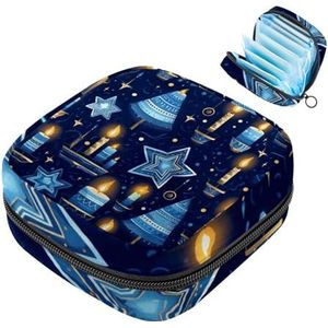 Chanoeka Kaars Patroon Maandverband Opbergtas, Grote Menstruatie Cup Pouch met Ritssluiting, Menstruatie Pads Bag Store Panty Liners Tampons voor Meisjes Vrouwen