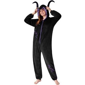 Disney Onesie Dames - Stitch Pyjama uit één Stuk - Eeyore, Minnie, Maleficent Pyjama Onesie - Maten S-XXL (Zwart Maleficent, S)