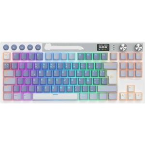 QPSJXN Draadloos mechanisch toetsenbord met Bluetooth 2.4G USB-C hot-swappable pakking ontwerp en TFT-kleurendisplay compatibel met gamers (Spaans oceaanblauw)