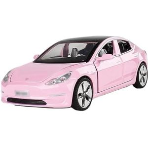 Casting Car Model Voor Tesl&a MODEL 3 1:32 Legering Model Auto Speelgoed Metalen Diecast Deuren Kunnen Worden Geopend Rubberen Banden Speelgoed (Color : Pink)