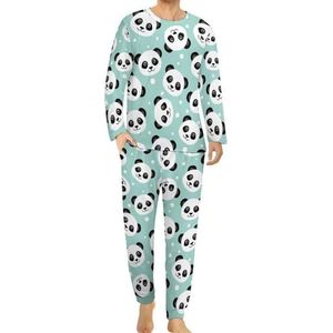 Schattige panda gezicht heren pyjama set lounge wear lange mouwen top en onderkant 2-delige nachtkleding