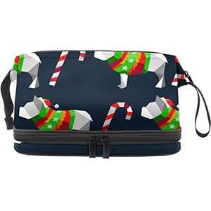 Multifunctionele opslag reizen cosmetische tas met handvat, kerst hond en snoep riet,Grote capaciteit reizen cosmetische tas, Meerkleurig, 27x15x14 cm/10.6x5.9x5.5 in