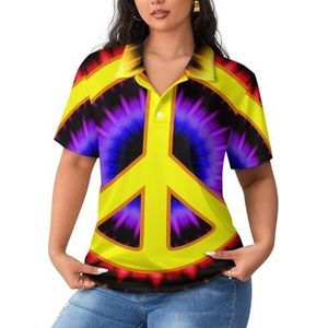 Tie Dye Peace Sign dames poloshirts met korte mouwen, casual T-shirts met kraag golfshirts sport blouses tops L