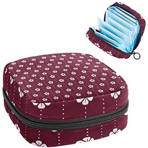 Periode Pouch Draagbare Tampon Opbergtas,Tampon Houder voor Portemonnee Vrouwelijke Product Organizer,Rode Japanse Pruimenbloesem Bloem Bloemen Motief, Meerkleurig, 4.7x6.6x6.6 in/12x17x17 cm