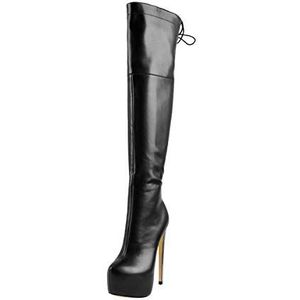 MissHeel Plateaulaarzen met naaldhak lange schacht sexy stiletto boots, zwart, 43 EU