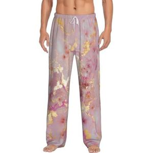 Roze Marmeren Textuur Mannen Lange Lounge Wear Broek Nachtkleding Pyjama Bottoms Nachtkleding Met Zakken En Trekkoord, Wit, S