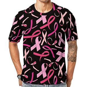 Roze lint Borstkanker Awareness Heren Crew T-shirts Korte Mouw Tee Causale Atletische Zomer Tops