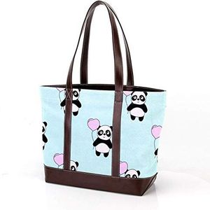 Laptop Tote tas met schattige Panda met harten voor kinderen,Draagtassen Casual Canvas Business Werk Tote tas Aktetas voor Computer School Office