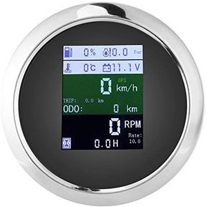 6-in-1 multifunctionele meter, gps-snelheidsmeter, toerenteller, voltmeter, watertemperatuur, brandstofpeil, oliedrukmeter, waterdichte anticondens-combimeter voor auto, boot, jacht, enz.(zwart EU)