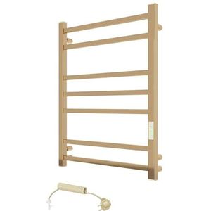 Elna Handdoekradiator, goud, 130 W, 705 x 530 mm, elektrisch, compacte designradiator van roestvrij staal, met thermostaat, timer en eco-modus, IP44, wandmontage