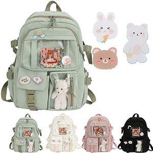 Kawaii Backpack with Kawaii Pin and Accessories Cute Kawaii Backpack for School Bag Kawaii Girl Backpack Cute (Green)