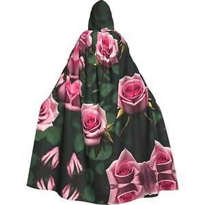 FRGMNT Roze Rose Bloemen Print Mannen Hooded Mantel, Volwassen Cosplay Mantel Kostuum, Cape Halloween Dress Up, Hooded Uniform