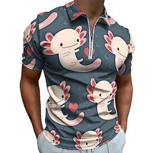 Mooie Axolotl poloshirt voor heren, casual T-shirts met ritssluiting en kraag, golftops, slim fit