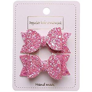 2 stks/set Prinses Hoofdtooi Dubbellaags Glitter Bruiloft Feest Bogen Hoofddeksels Pailletten Boog Leuke Haarspelden Kids Haarclips (Donker Roze)