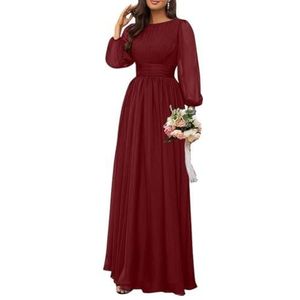 Dames chiffon bruidsmeisje jurken lange formele avond prom jurken ruches cocktail jurken plus size, Bordeaux, 32