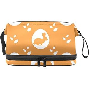 Dubbellaags Cosmetische Tas Pasen Konijn Draagbare Make-up Tas Reizen Organizer Pouch Voor Vrouwen Meisjes Toiletries Tassen, Meerkleurig, 27x15x14 cm/10.6x5.9x5.5 in, Make-up zakje