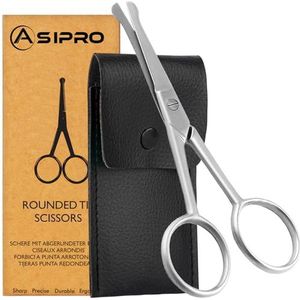 ASIPRO Neushaarschaar voor Mannen en Vrouwen met Etui Kleine Schaar Afgeronde Puntschaar Stompe Neusschaar Ronde Puntschaar Gezichtshaarschaar voor Verzorging Snorrenschaar Afgerond