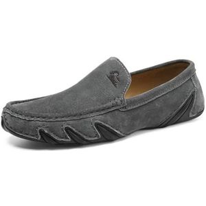 Men's Leather Slip On Casual Loafers Flat Sneakers Boat Shoes Walking Shoes(Color:Gray,Size:EU 44)